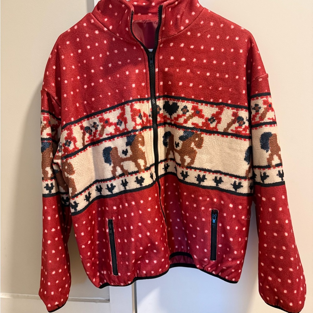 Equestrian Patterned Women's Red Sweatshirt
